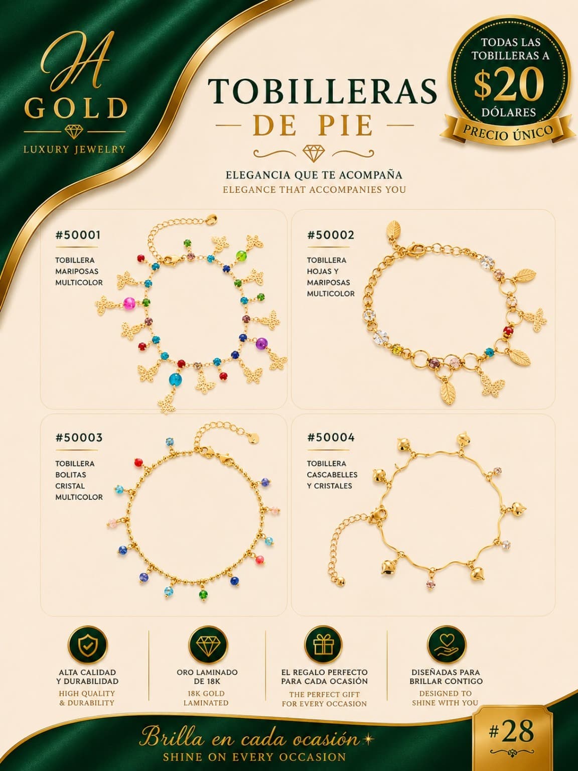 Tobilleras JA GOLD